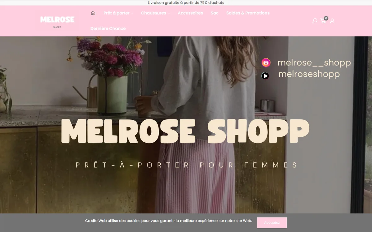 Capture d'écran du site Melrose Shopp