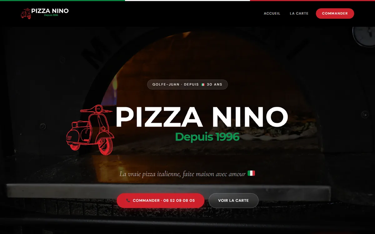 Capture d'écran du site Pizza Nino