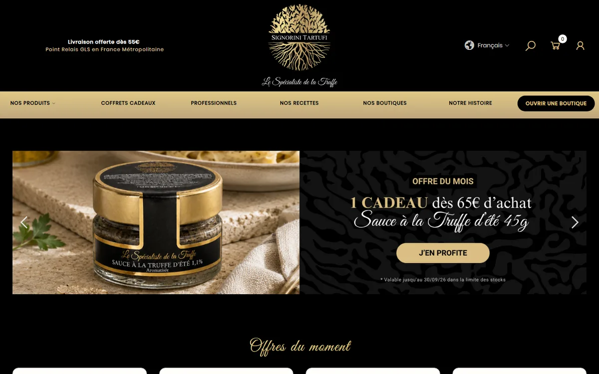 Capture d'écran du site Signorini Tartufi